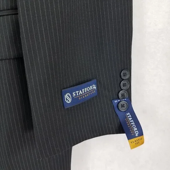 NEW Stafford Signature Men's 40 Regular Wool Blazer Suit Jacket in Black Stripe